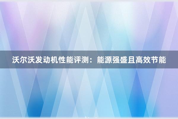 沃尔沃发动机性能评测：能源强盛且高效节能